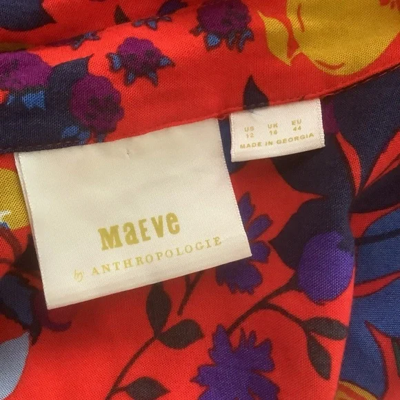 Maeve Red Floral Button-Down Shirt w/ Multicolor fruit Print Sz 12 - Picture 9 of 12